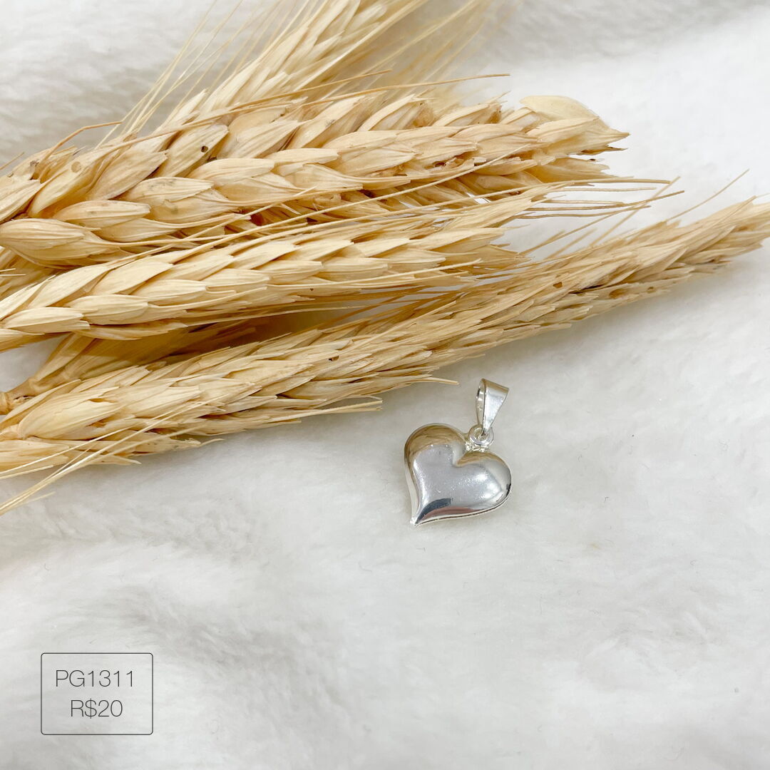 Pingente de Coração Gordinho Liso M Prateado